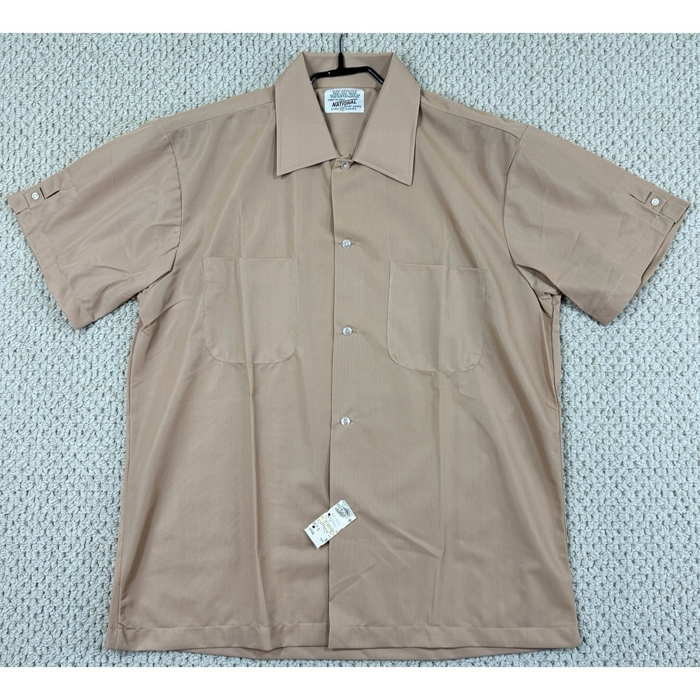 Vtg National Shirt Mens M Brown Dactrilon Polyester Disco Party Thin Button Up